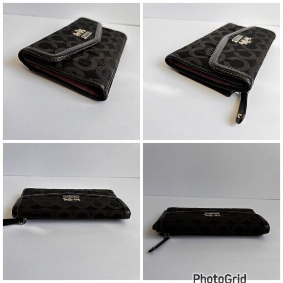 Coach Madison OP Art Sateen Checkbook Leather Wallet SV/BLACK Signature - Picture 6 of 10